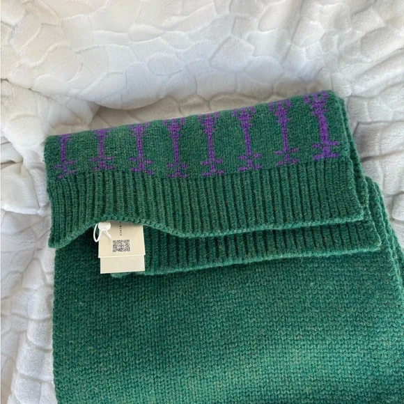 Tory Burch Merino Fair Isle Collection Scarf, Mittens & Hat Dark Ceramic Green - Picture 14 of 16
